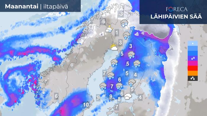 Ennuste maanantai-iltapäivälle 25.11.2024.