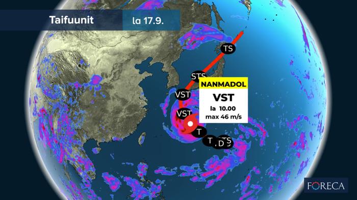 Voimakas taifuuni Nanmadol eteni kohti Japania syyskuussa 2022.