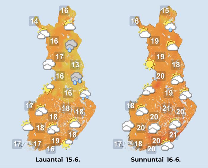 Ennuste iltapäiville 15.–16.6.2024.