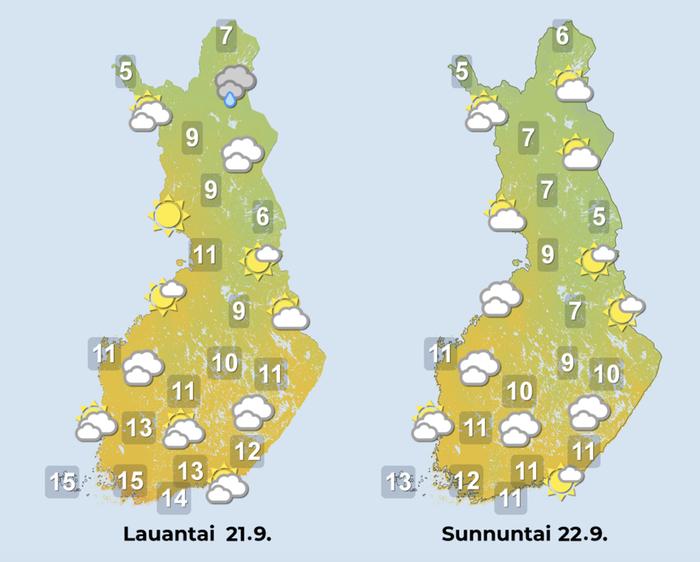 Ennuste iltapäiville 21.–22.9.2024.