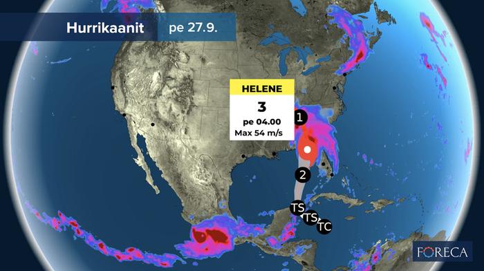 Hurrikaani Helene iskee Floridaan.