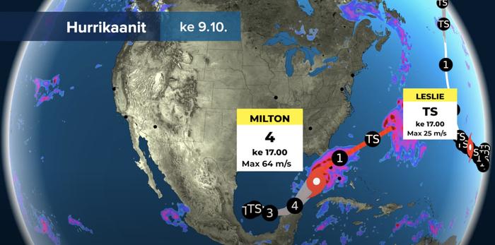 Hurrikaani Milton lähestyy Floridaa. Leslie ja Kirk etenevät Atlantilla.