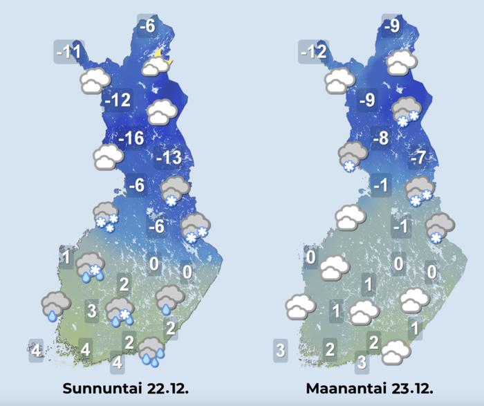 Lämpötila on sunnuntaista alkaen maan etelä- ja keskiosassa pääosin nollan yläpuolella, mikä sulattaa nopeasti lumipeitettä.