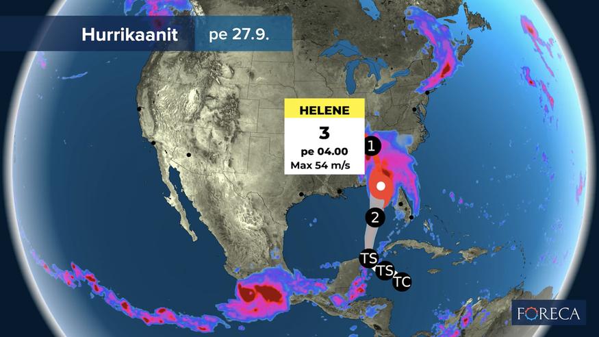 Voimakas hurrikaani Helene iskee Floridaan