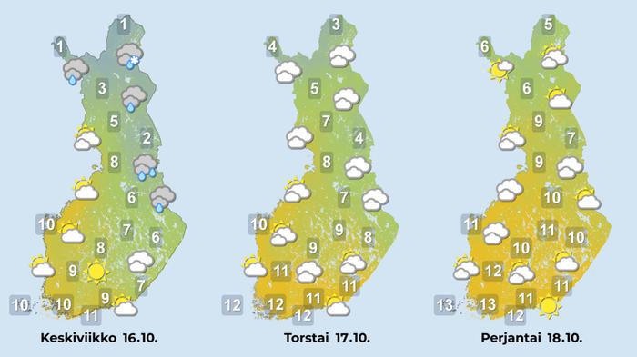 Sääennuste iltapäiville 16.-18. lokakuuta.