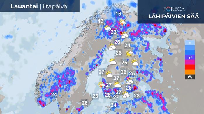 Sääennuste lauantaille 1.6.2024.