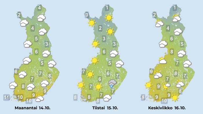 Sääennuste iltapäiville 14.-16. lokakuuta.