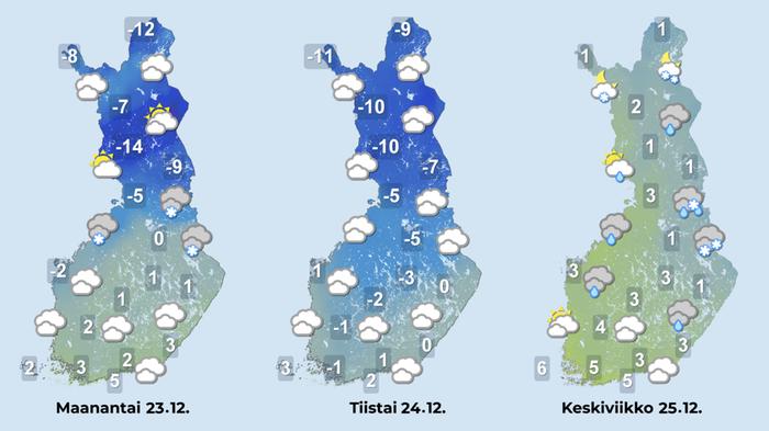 Ennuste iltapäiville 23.–25.12.2024.