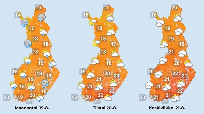 Ennuste iltapäiville 19.–21.8.2024.