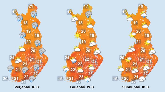 Ennuste iltapäiville 16.–18.8.2024.