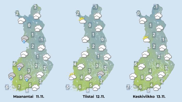 Ennuste iltapäiville 11.–13.11.2024.