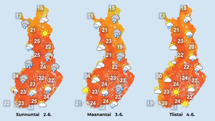 Ennuste sunnuntaista maanantaihin 2.–4.6.2024.