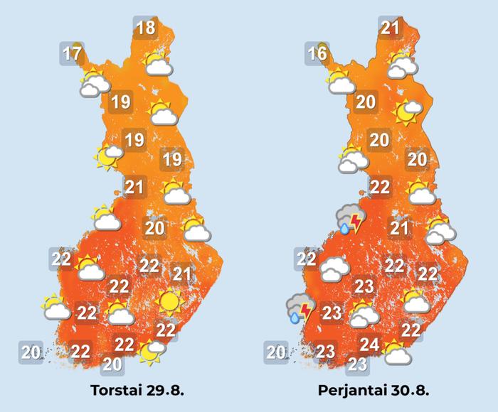 Viikon puoliväliin jälkeen voi olla vielä laajalti kesäisen lämmintä.